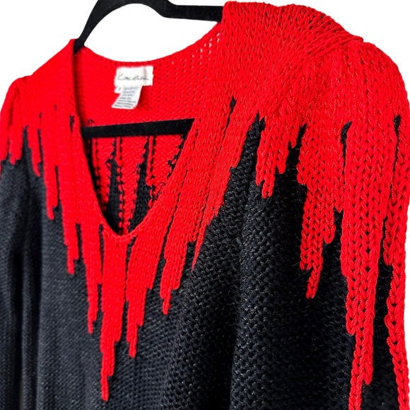 Vintage 80s Lillie Rubin Hand Knit Sweater Wool Blend Puff Sleeve Black & Red - Picture 6 of 13